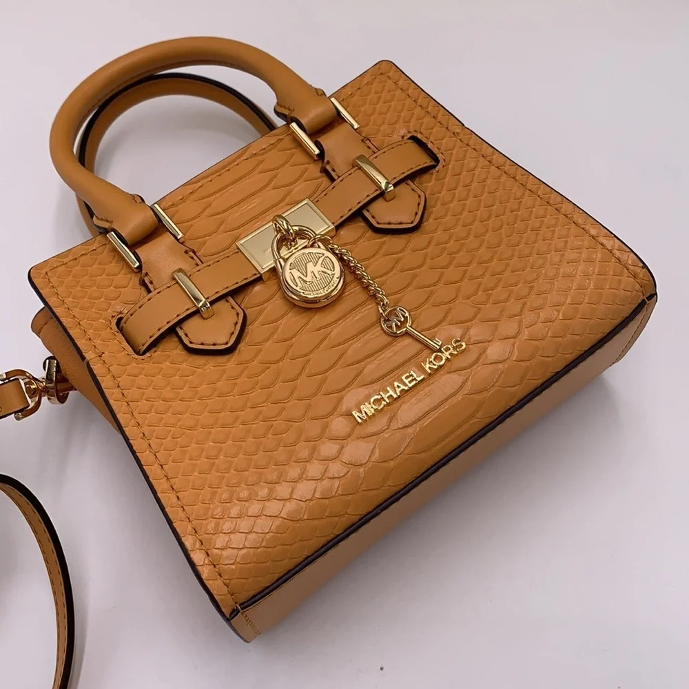 Michael Kors HAMILTON XSMALL  Snake Embossed SATCHEL CROSSBODY BAG CIDER COLOR